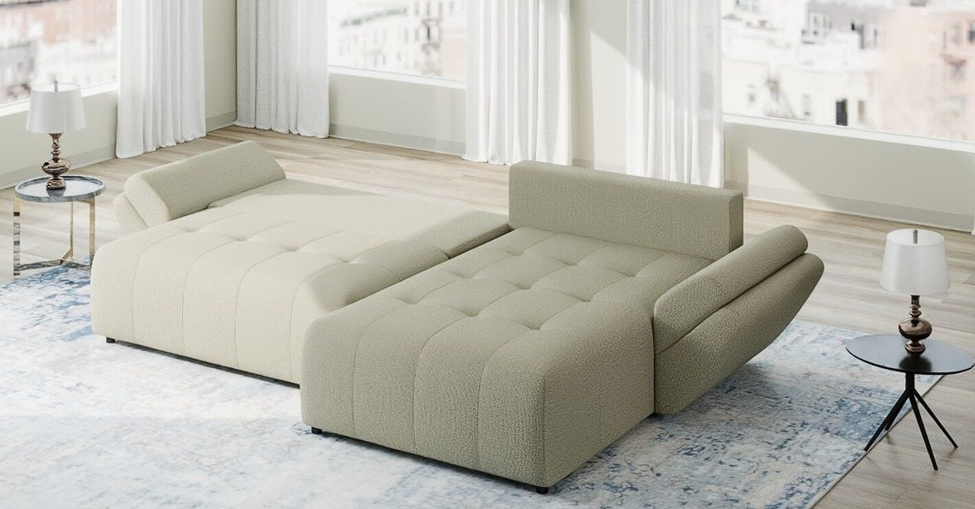 Colțar extensibil dumonde cu ladă de depozitare si sezut confortabil din spuma HR, Berlin Enjoy Bej 280x185 cm II