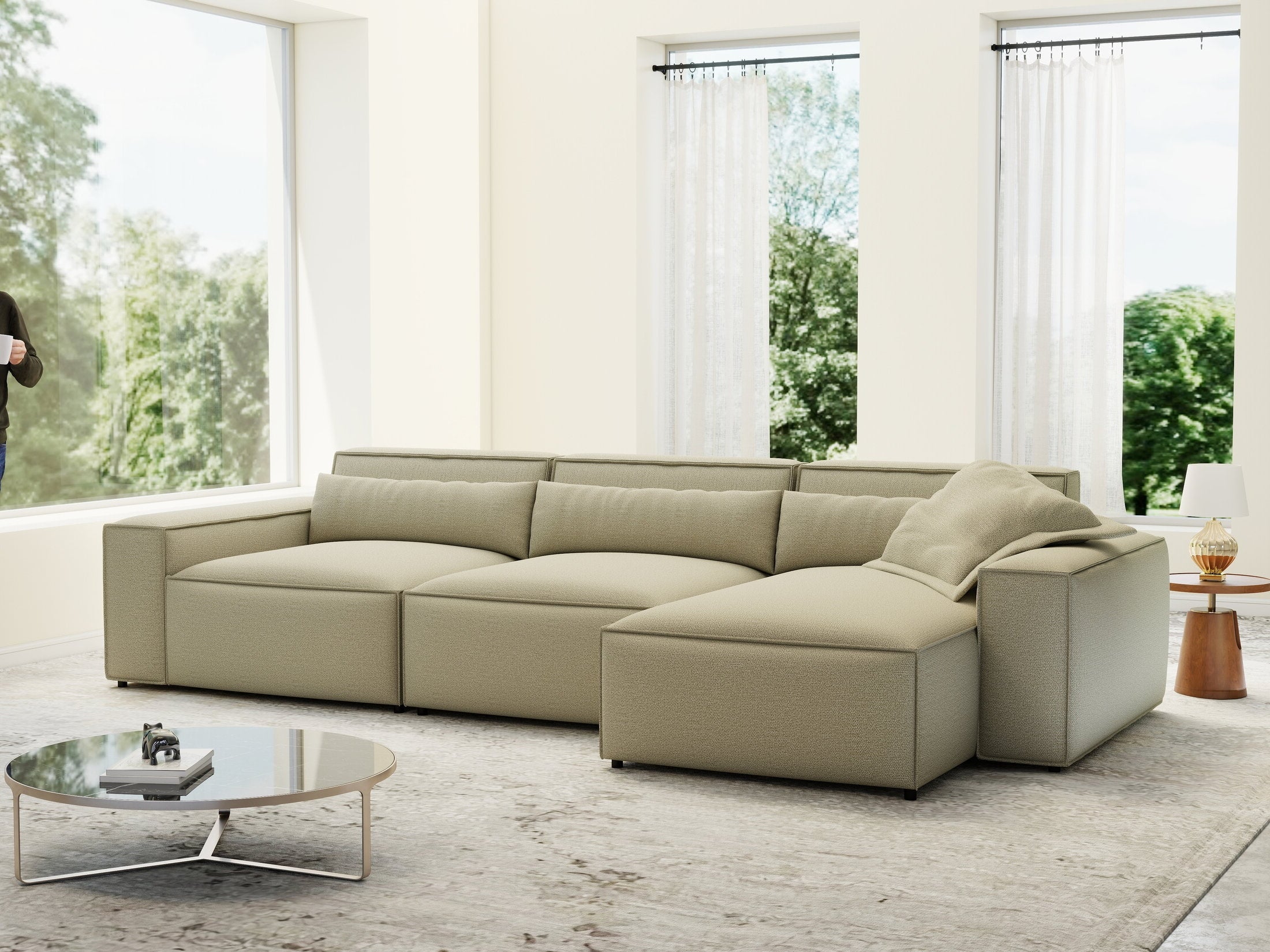 Colțar dumonde cu sezut confortabil din spuma HR, Marvelo XL Enjoy Bej 366x175 cm II