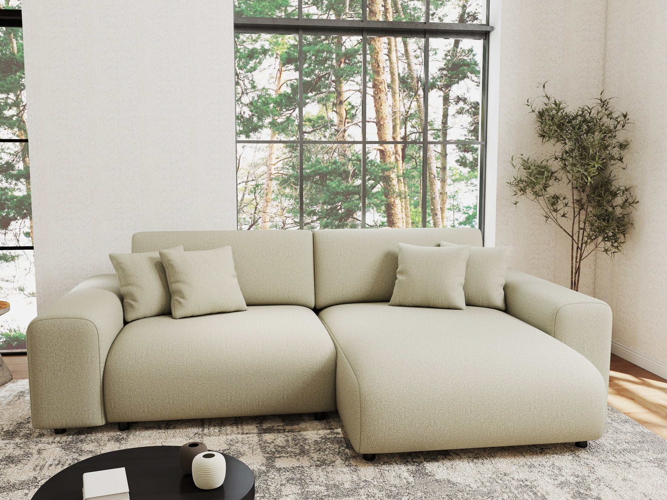 Colțar extensibil dumonde cu ladă de depozitare si sezut confortabil din spuma HR, Sarina Enjoy Bej 255x168 cm II