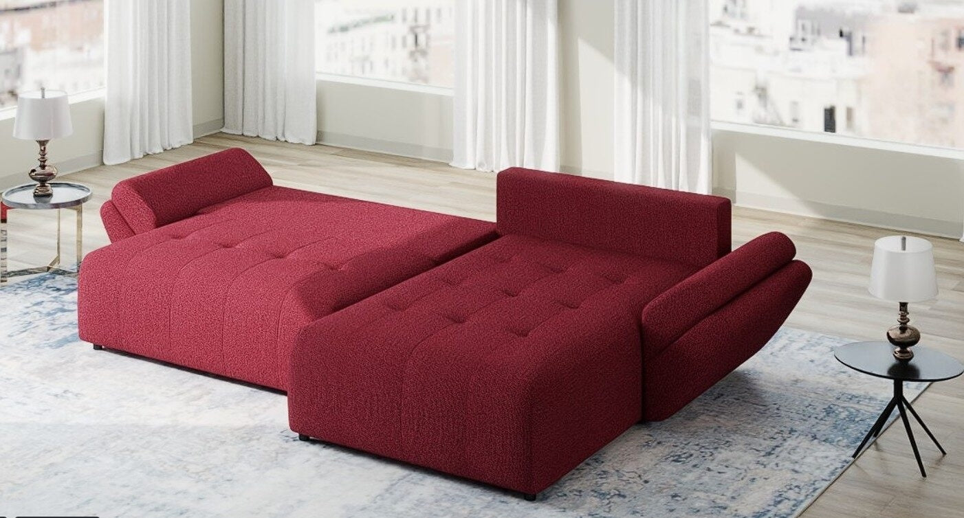 Colțar extensibil dumonde cu ladă de depozitare si sezut confortabil din spuma HR, Berlin Enjoy Rosu 280x185 cm II