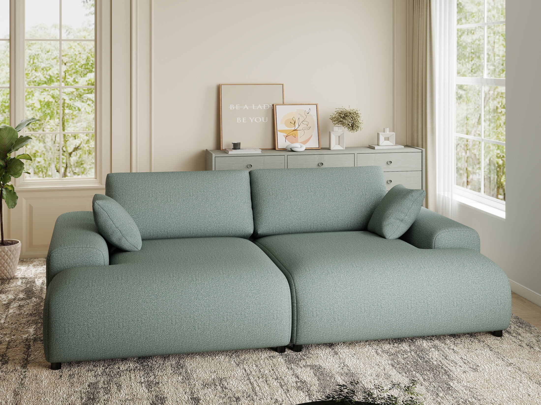 Canapea dumonde cu sezut confortabil din spuma HR, Hudson Enjoy Verde Mint 237x144 cm