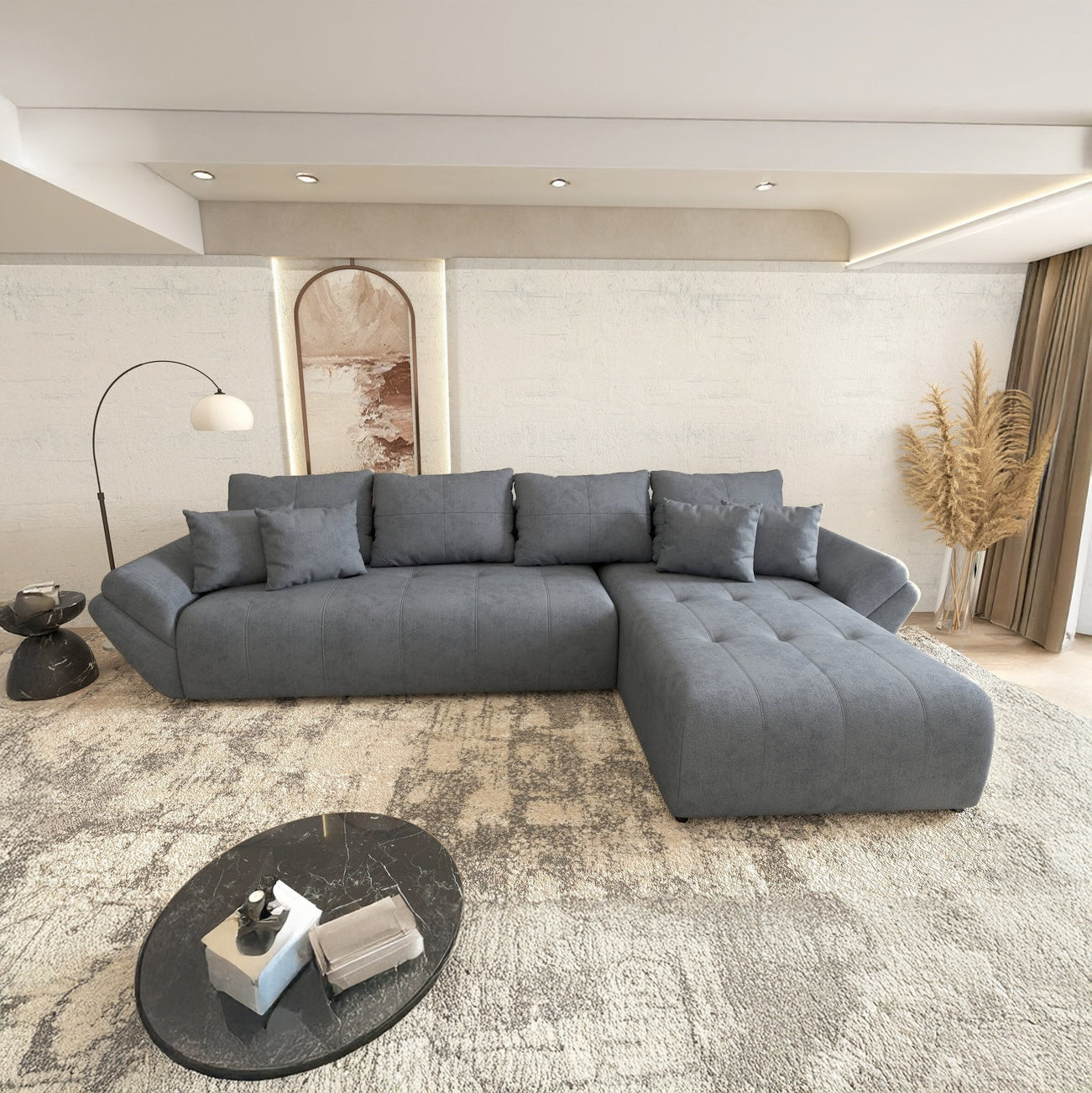 Colțar extensibil dumonde cu ladă de depozitare si sezut confortabil din spuma HR,Berlin XL Enjoy Antracit 350x185 cm II