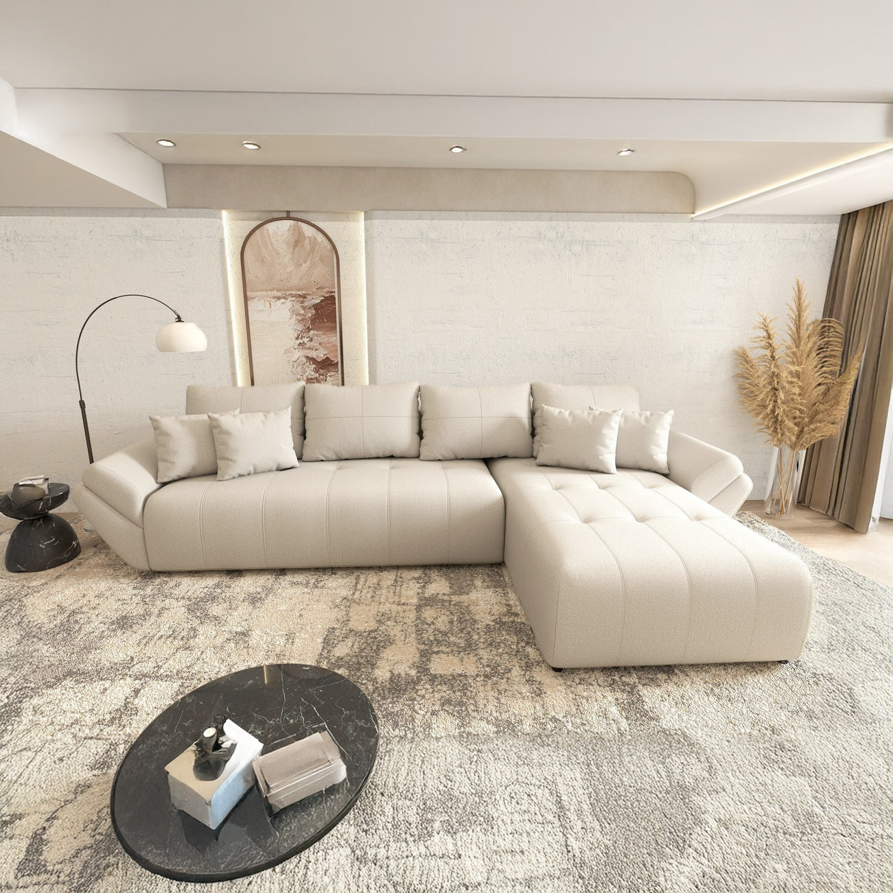 Colțar extensibil dumonde cu ladă de depozitare si sezut confortabil din spuma HR, Berlin XL Enjoy Beige 350x185 cm II