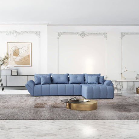 Colțar extensibil dumonde cu ladă de depozitare si sezut confortabil din spuma HR, Berlin XL Enjoy Lux Blue 350x185 cm II Fabrica