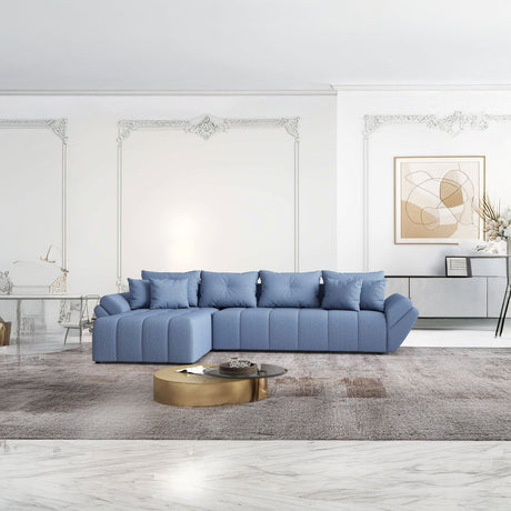 Colțar extensibil dumonde cu ladă de depozitare si sezut confortabil din spuma HR, Berlin XL Enjoy Lux Blue 350x185 cm Fabrica