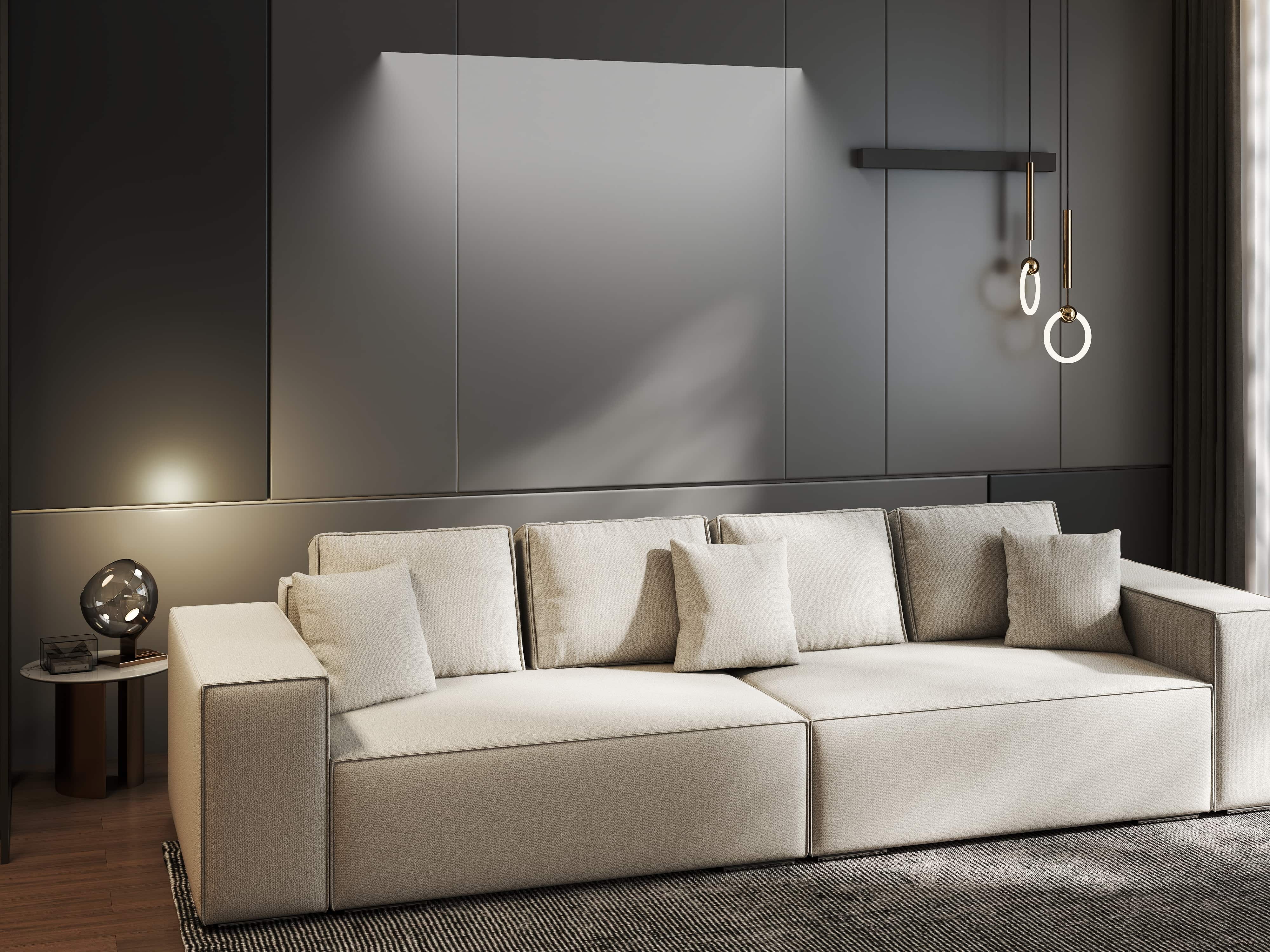 Canapea extensibilă dumonde cu ladă de depozitare si sezut confortabil din spuma HR, Dream Enjoy Bej 310x100 cm Fabrica