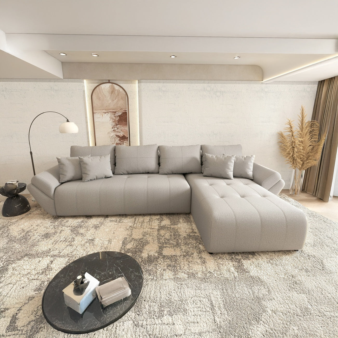 Colțar extensibil dumonde cu ladă de depozitare si sezut confortabil din spuma HR, Berlin XL Enjoy Grey 350x185 cm II