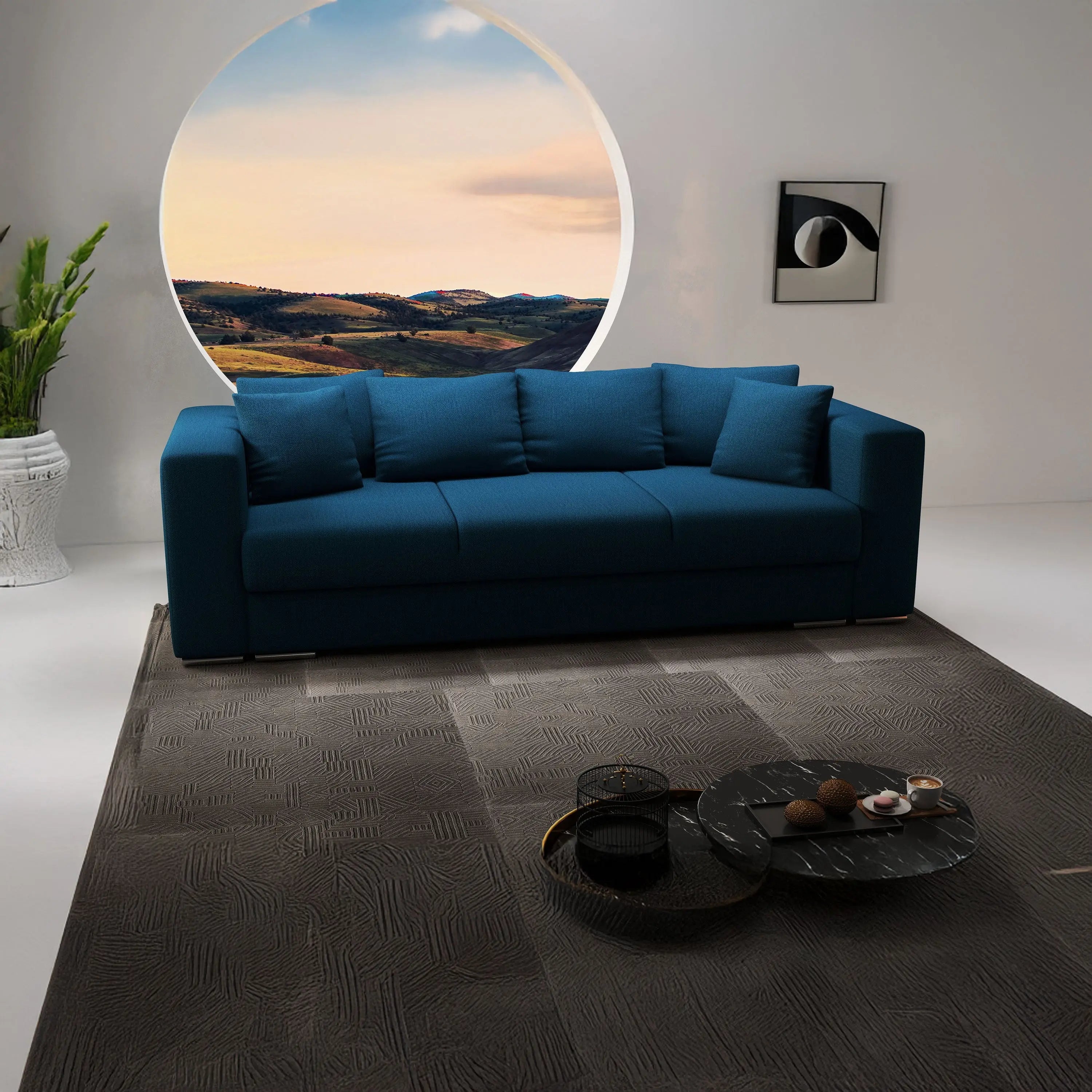 Canapea extensibilă dumonde cu ladă de depozitare si sezut confortabil din spuma HR, Gloria Green Petrol Lux 240x100 cm Fabrica