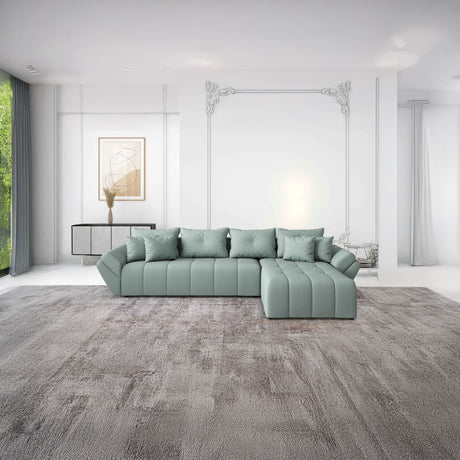 Colțar extensibil dumonde cu ladă de depozitare si sezut confortabil din spuma HR, Berlin XL Enjoy Lux Mint 350x185 cm II Fabrica
