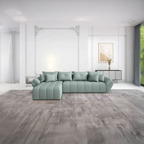 Colțar extensibil dumonde cu ladă de depozitare si sezut confortabil din spuma HR, Berlin XL Enjoy Lux Mint 350x185 cm Fabrica
