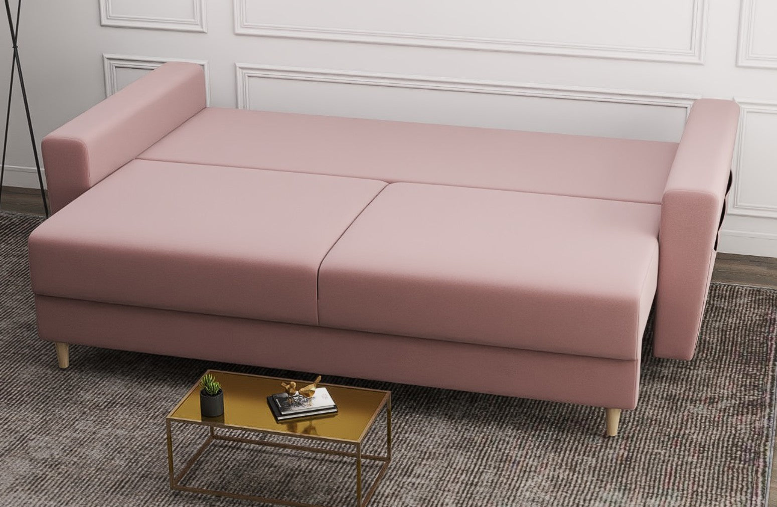 Canapea extensibilă dumonde cu ladă de depozitare si sezut confortabil din spuma HR, Summer Royal Roz 225x100 cm