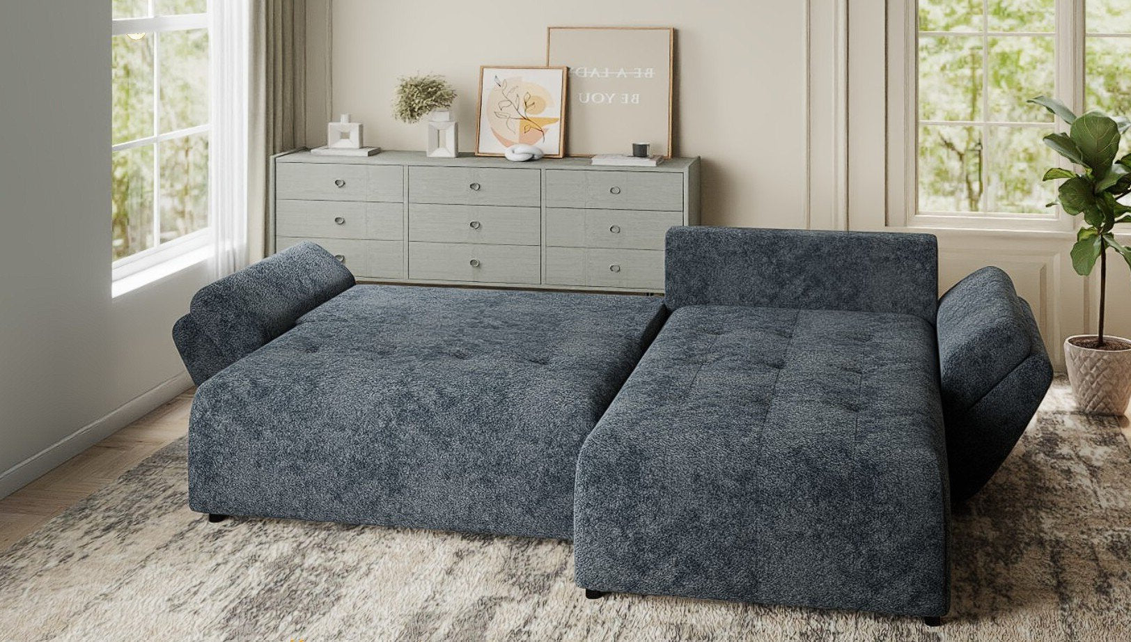 Colțar extensibil dumonde cu ladă de depozitare si sezut confortabil din spuma HR, Berlin Euphoria Gri Grafit 280x185 cm II