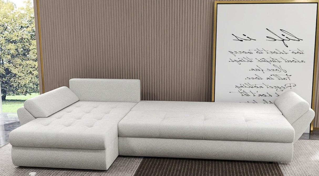 Colțar extensibil dumonde cu ladă de depozitare si sezut confortabil din spuma HR, Loana XL Euphoria Alb II 335x185 cm Fabrica