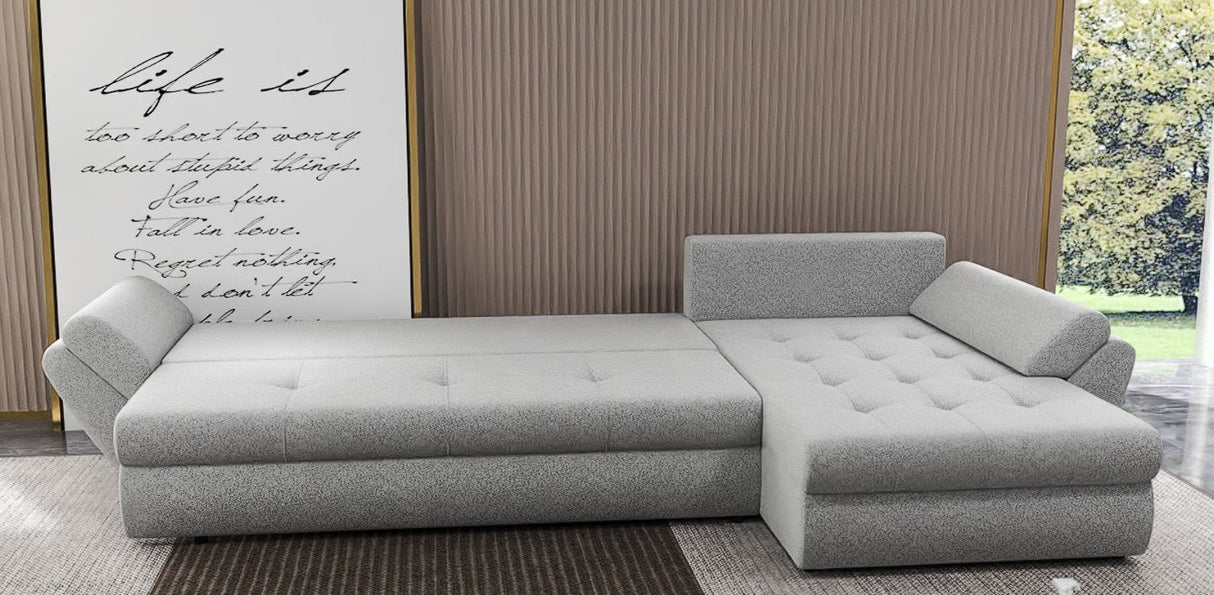 Colțar extensibil dumonde cu ladă de depozitare si sezut confortabil din spuma HR, Loana XL Euphoria Gri 335x185 cm Fabrica