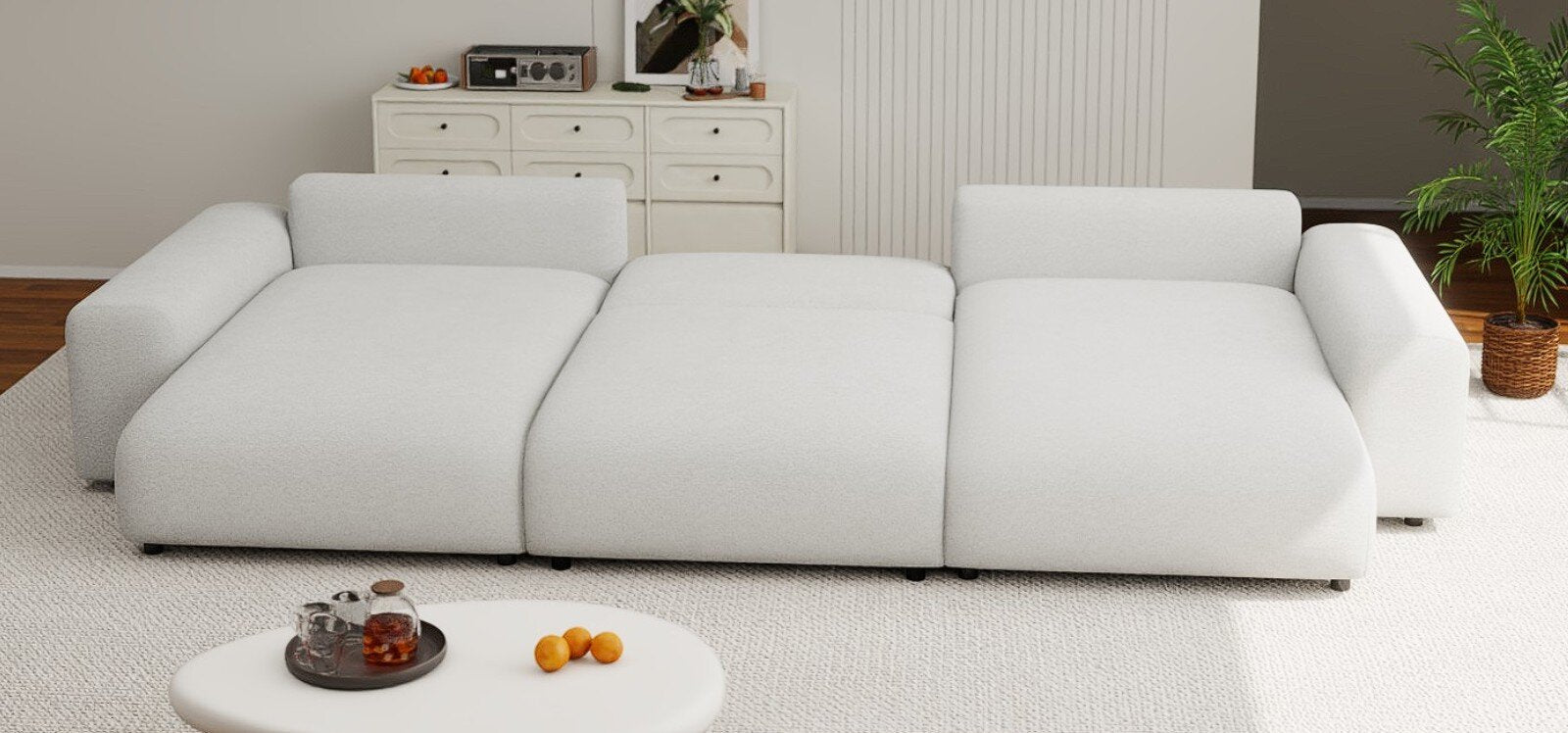 Colțar extensibil dumonde cu ladă de depozitare si sezut confortabil din spuma HR, Sarina U Euphoria Alb 350x168 cm