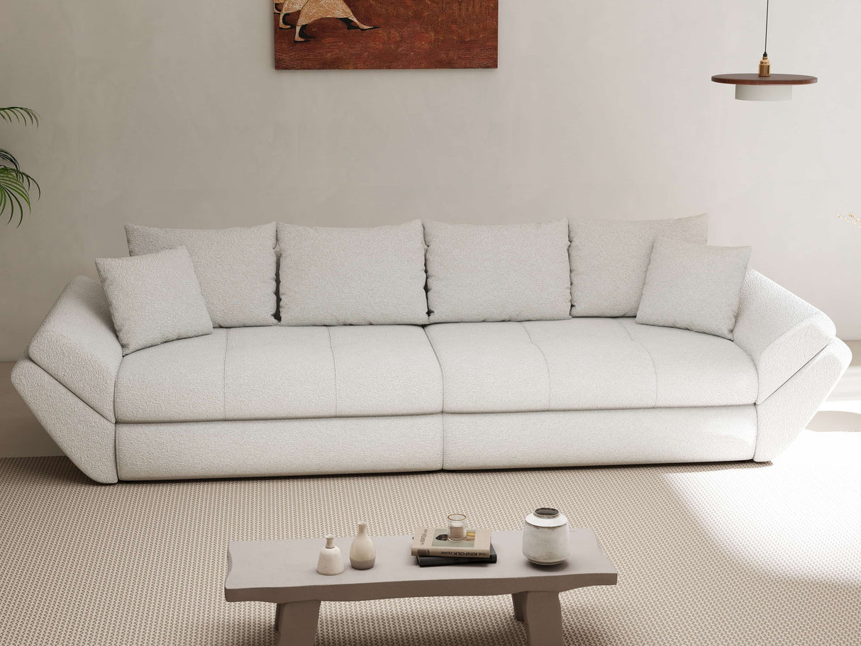 Canapea extensibilă dumonde cu ladă de depozitare si sezut confortabil din spuma HR, Loana Euphoria Alb 300x100 cm Fabrica