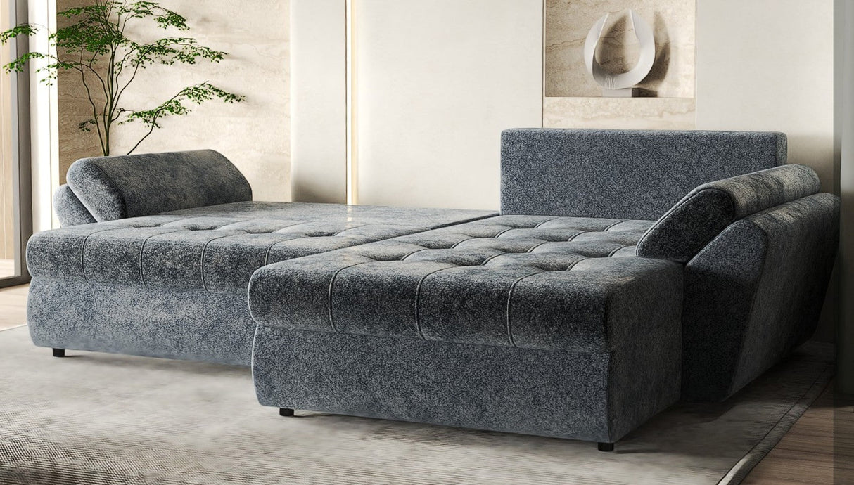 Colțar extensibil dumonde cu ladă de depozitare si sezut confortabil din spuma HR, Loana Euphoria Graphit II 275x185 cm Fabrica