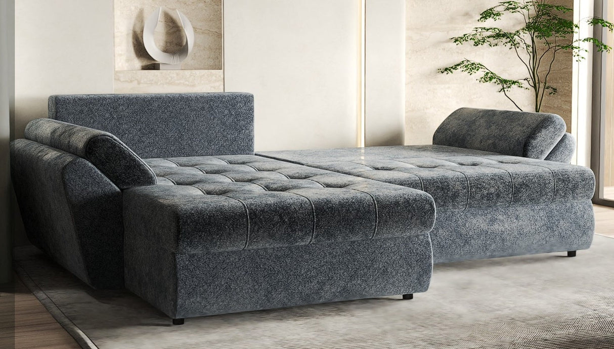 Colțar extensibil dumonde cu ladă de depozitare si sezut confortabil din spuma HR, Loana Euphoria Graphit 275x185 cm Fabrica