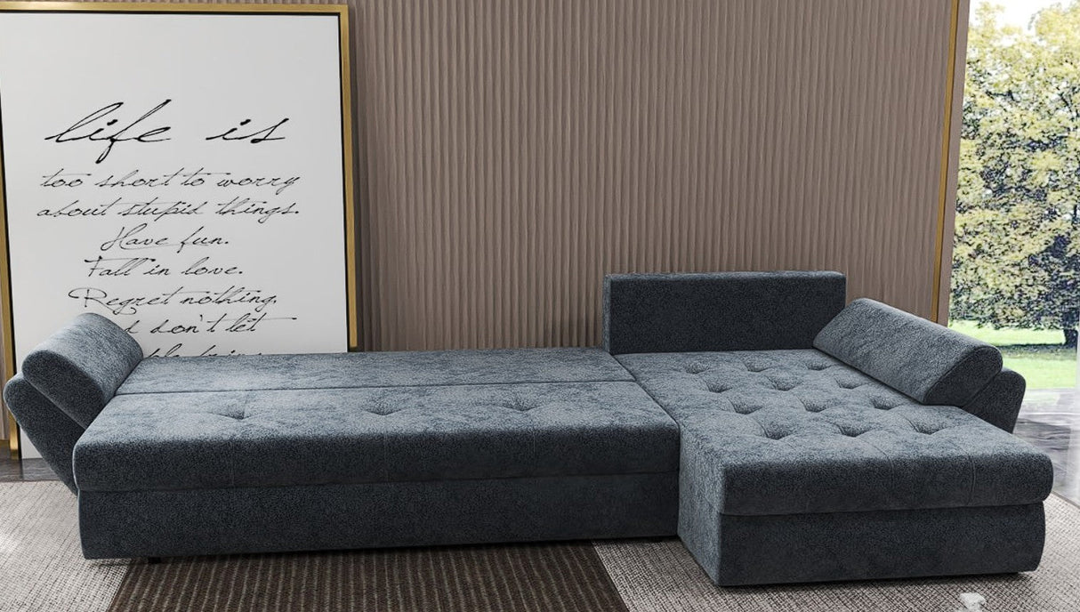 Colțar extensibil dumonde cu ladă de depozitare si sezut confortabil din spuma HR, Loana XL Euphoria Gri Grafit 335x185 cm Fabrica