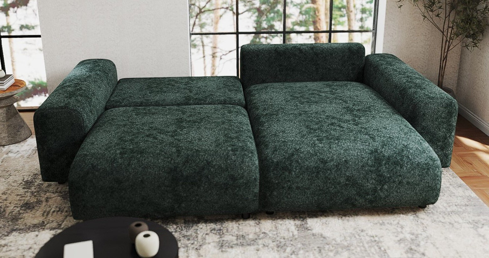 Colțar extensibil dumonde cu ladă de depozitare si sezut confortabil din spuma HR, Sarina Euphoria Verde 255x168 cm II