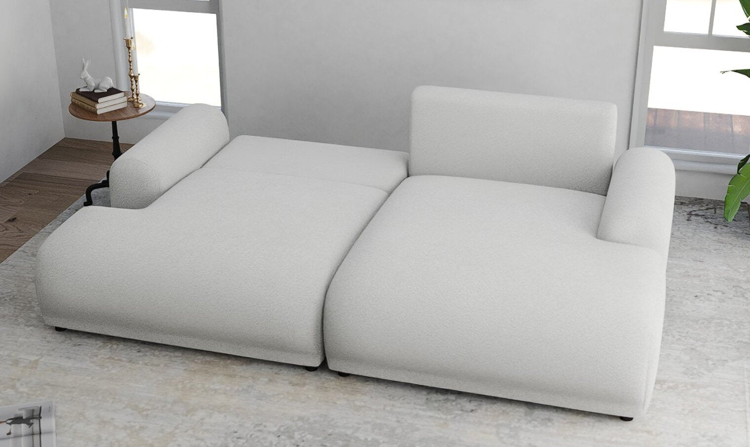 Colțar extensibil dumonde cu ladă de depozitare și șezut confortabil din spumă HR, Carlo Euphoria Alb 240x145 cm II