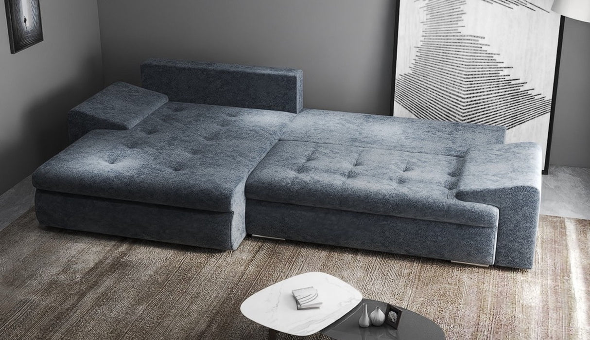 Colțar extensibil dumonde cu ladă de depozitare si sezut confortabil din spuma HR, Leonardo Euphoria Gri Grafit 255x193 cm