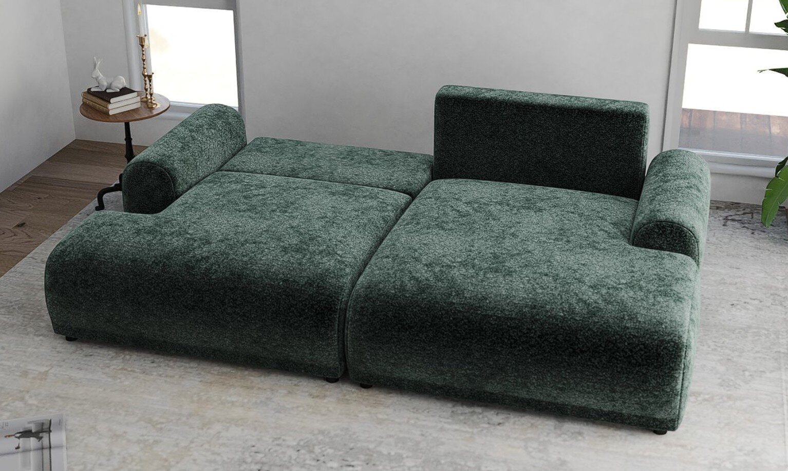 Colțar extensibil dumonde cu ladă de depozitare și șezut confortabil din spumă HR, Carlo Euphoria Verde 240x145 cm II