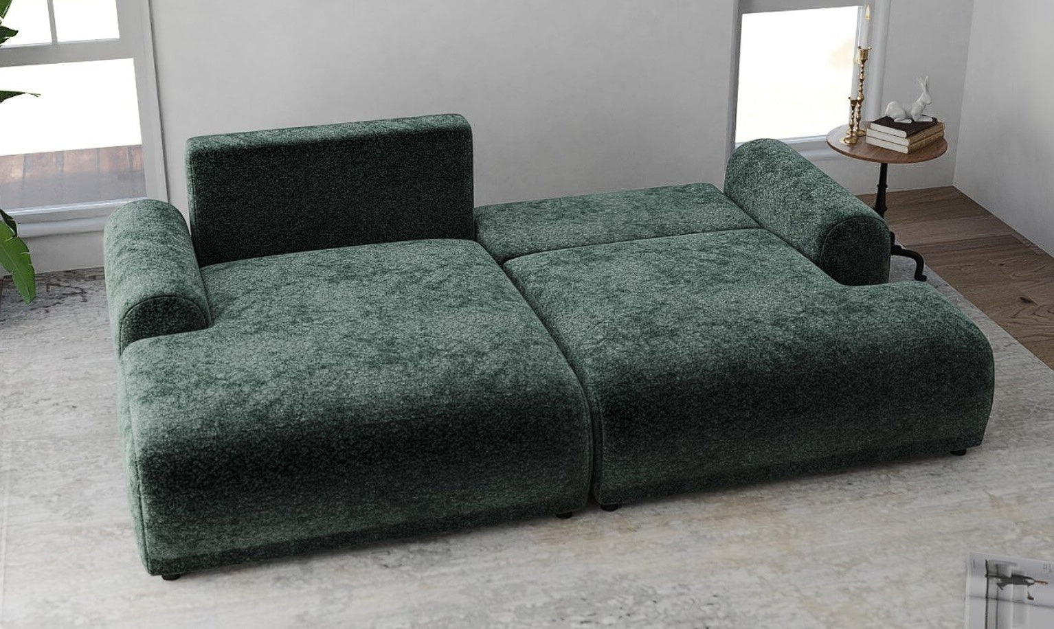 Colțar extensibil dumonde cu ladă de depozitare și șezut confortabil din spumă HR, Carlo Euphoria Verde 240x145 cm