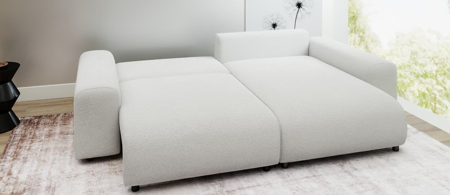 Colțar extensibil dumonde cu ladă de depozitare și șezut confortabil din spumă HR, Luma Euphoria Alb 255x168 cm II