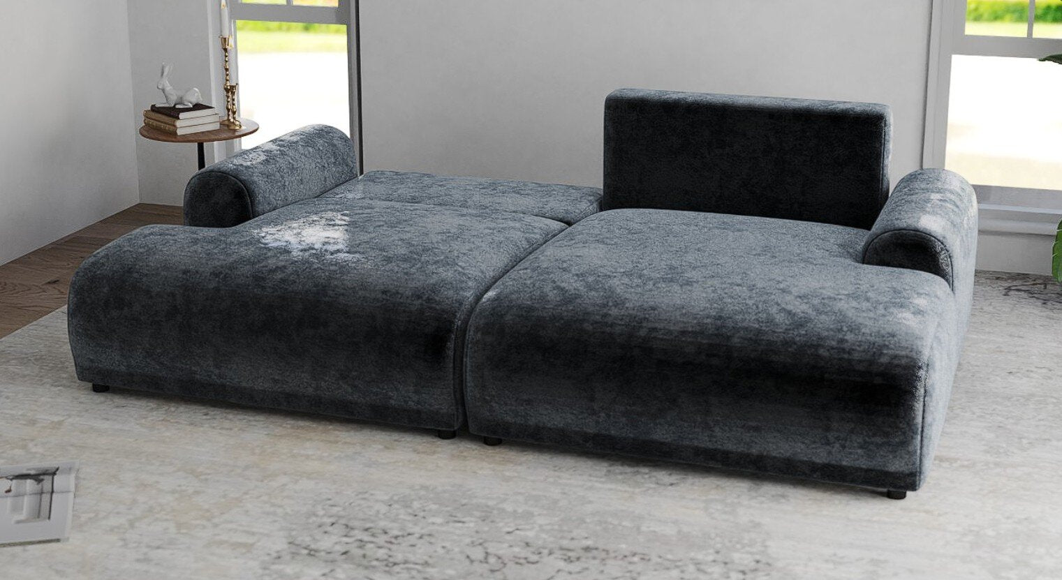 Colțar extensibil dumonde cu ladă de depozitare și șezut confortabil din spumă HR, Carlo Euphoria Gri Grafit 240x145 cm II