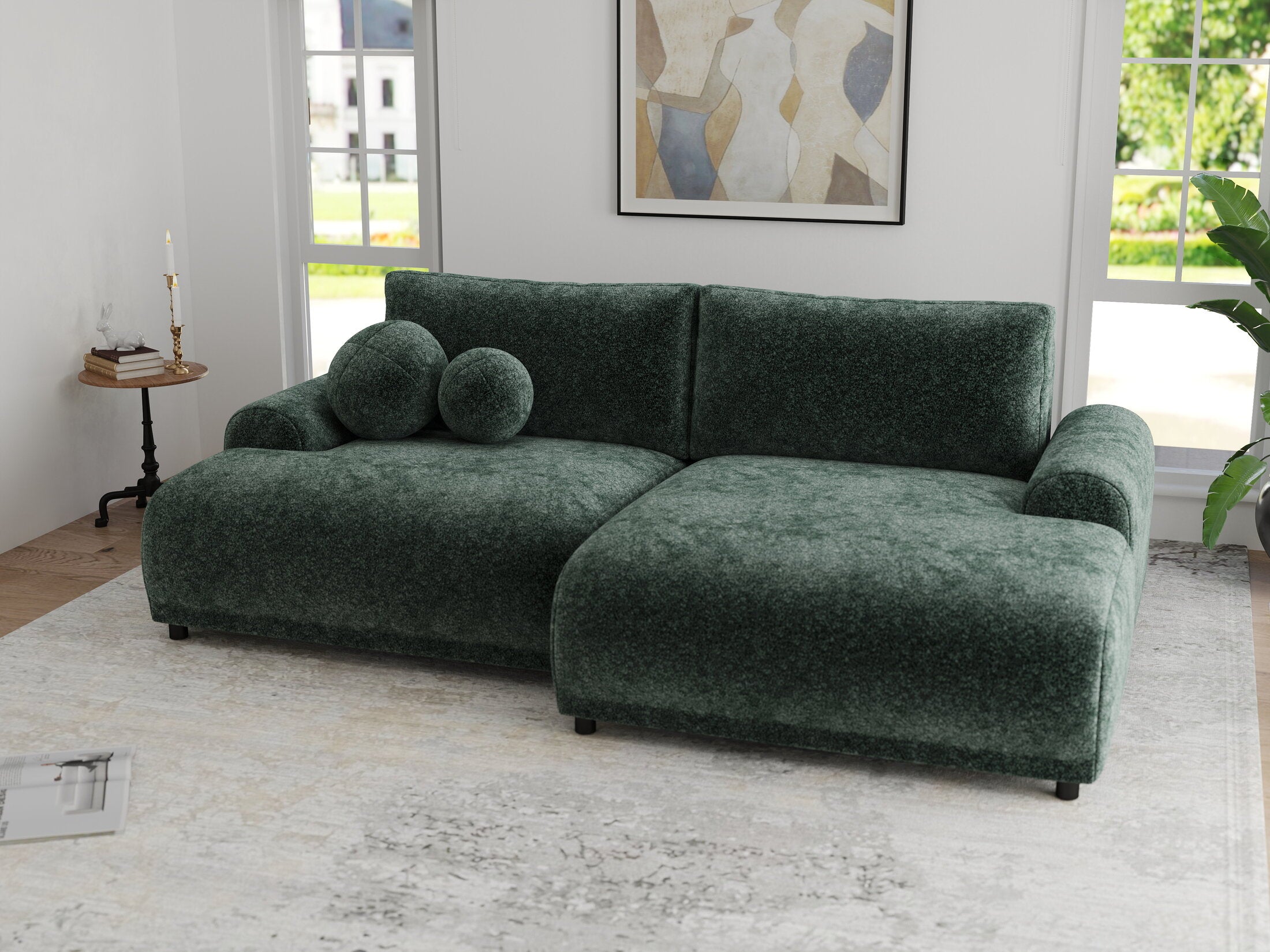 Colțar extensibil dumonde cu ladă de depozitare și șezut confortabil din spumă HR, Carlo Euphoria Verde 240x145 cm II
