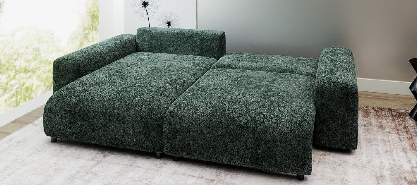 Colțar extensibil dumonde cu ladă de depozitare și șezut confortabil din spumă HR, Luma Euphoria Verde 255x168 cm