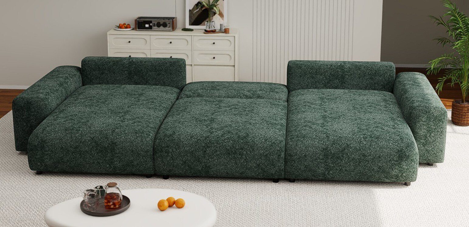 Colțar extensibil dumonde cu ladă de depozitare si sezut confortabil din spuma HR, Sarina U Euphoria Verde 350x168 cm