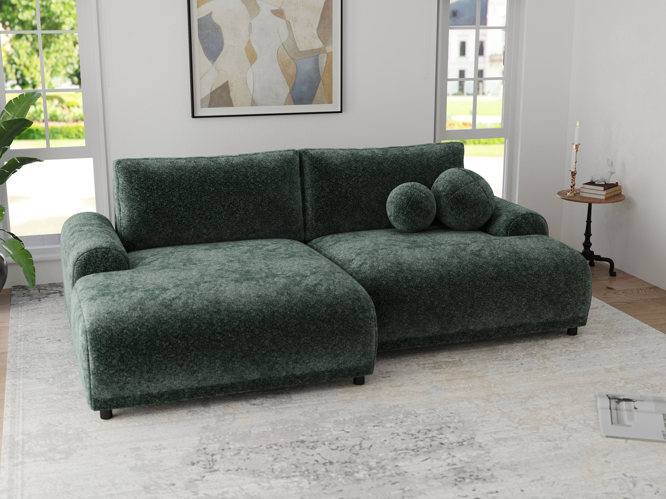 Colțar extensibil dumonde cu ladă de depozitare și șezut confortabil din spumă HR, Carlo Euphoria Verde 240x145 cm