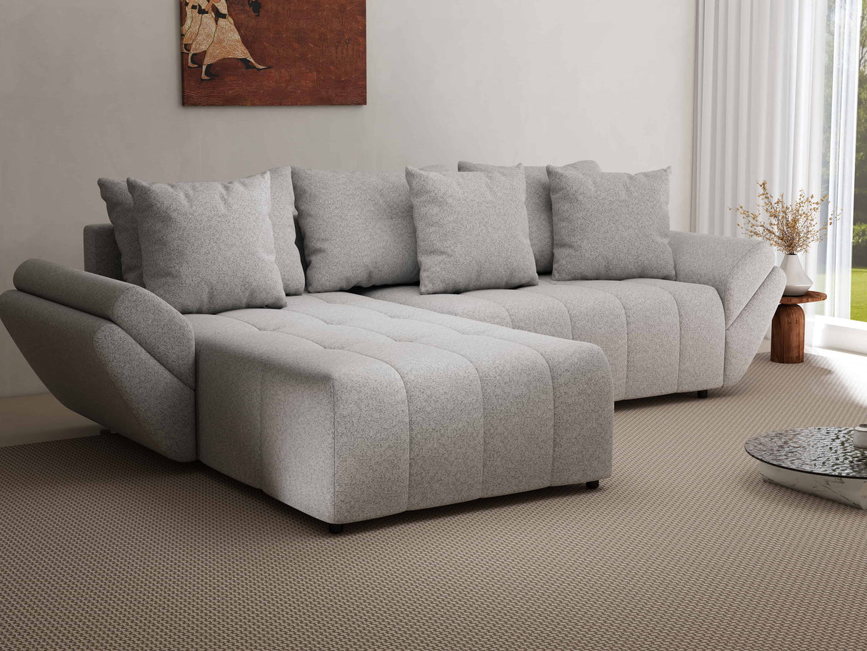 Colțar extensibil dumonde cu ladă de depozitare si sezut confortabil din spuma HR, Berlin Euphoria Gri 280x185 cm Fabrica