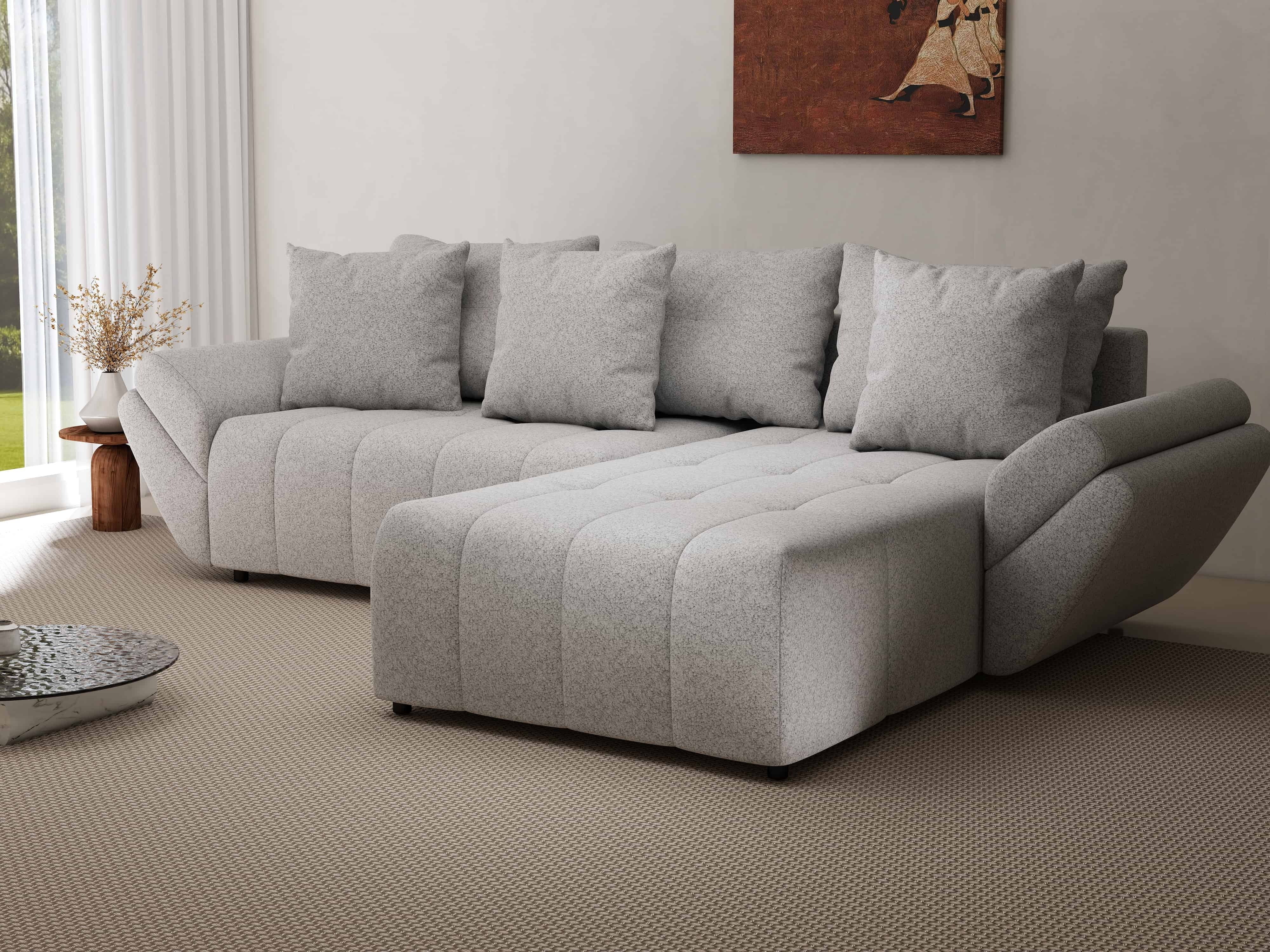 Colțar extensibil dumonde cu ladă de depozitare si sezut confortabil din spuma HR, Berlin Euphoria Gri 280x185 cm II Fabrica