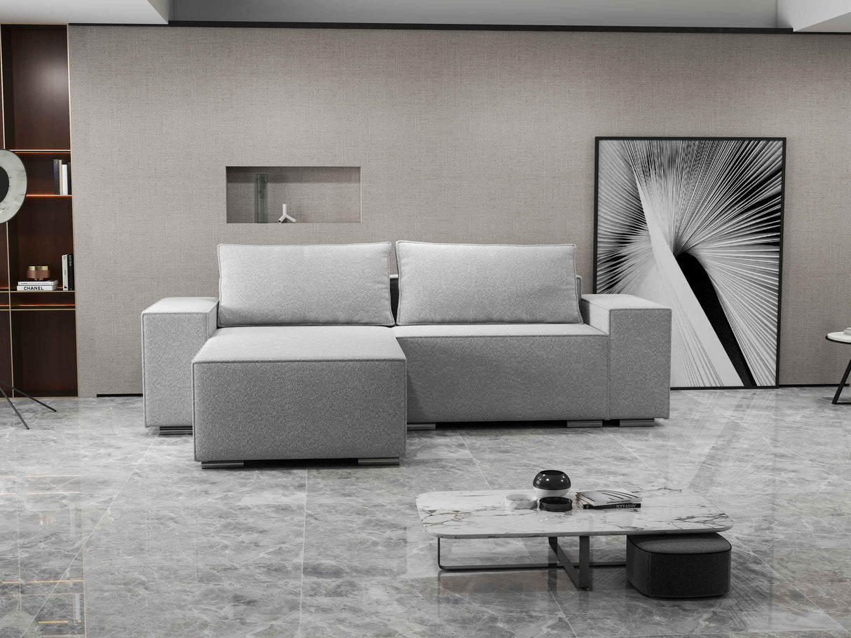 Colțar extensibil dumonde cu ladă de depozitare si sezut confortabil din spuma HR, Dream Euphoria Gri 290x185 cm Fabrica