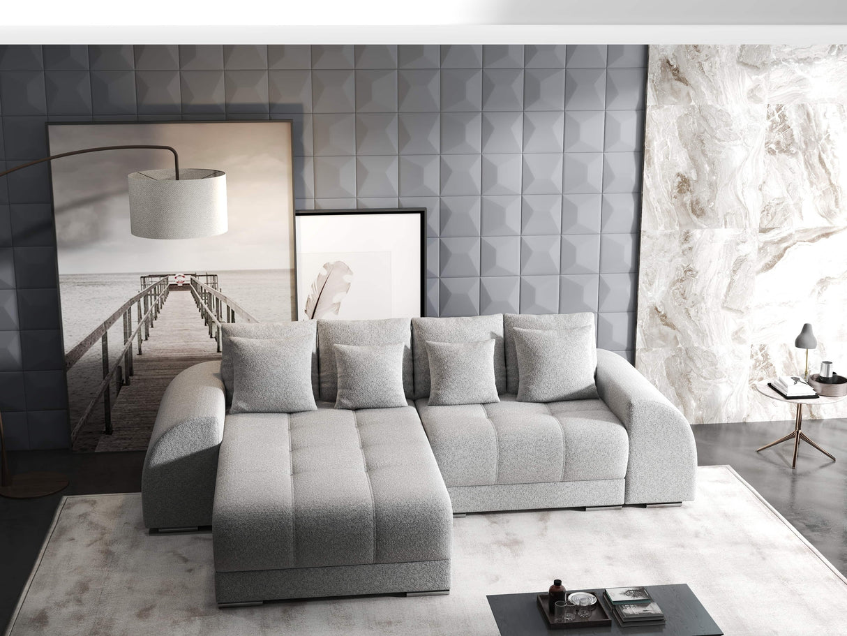 Colțar extensibil dumonde cu ladă de depozitare si sezut confortabil din spuma HR, Verona Euphoria Gri 290x185 cm Fabrica