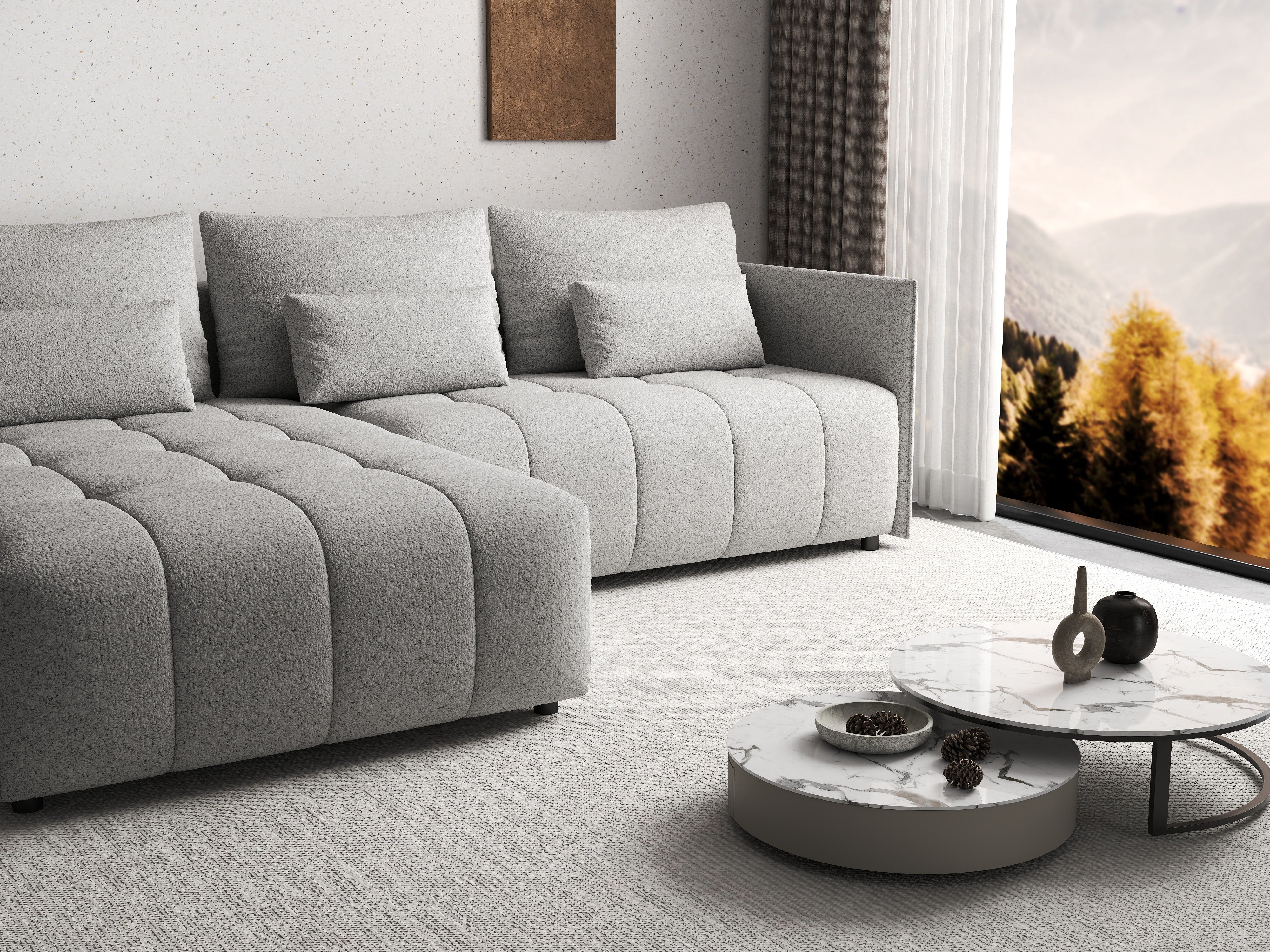 Colțar extensibil dumonde cu ladă de depozitare si sezut confortabil din spuma HR, Malta Euphoria Grey II 235x185 cm Fabrica