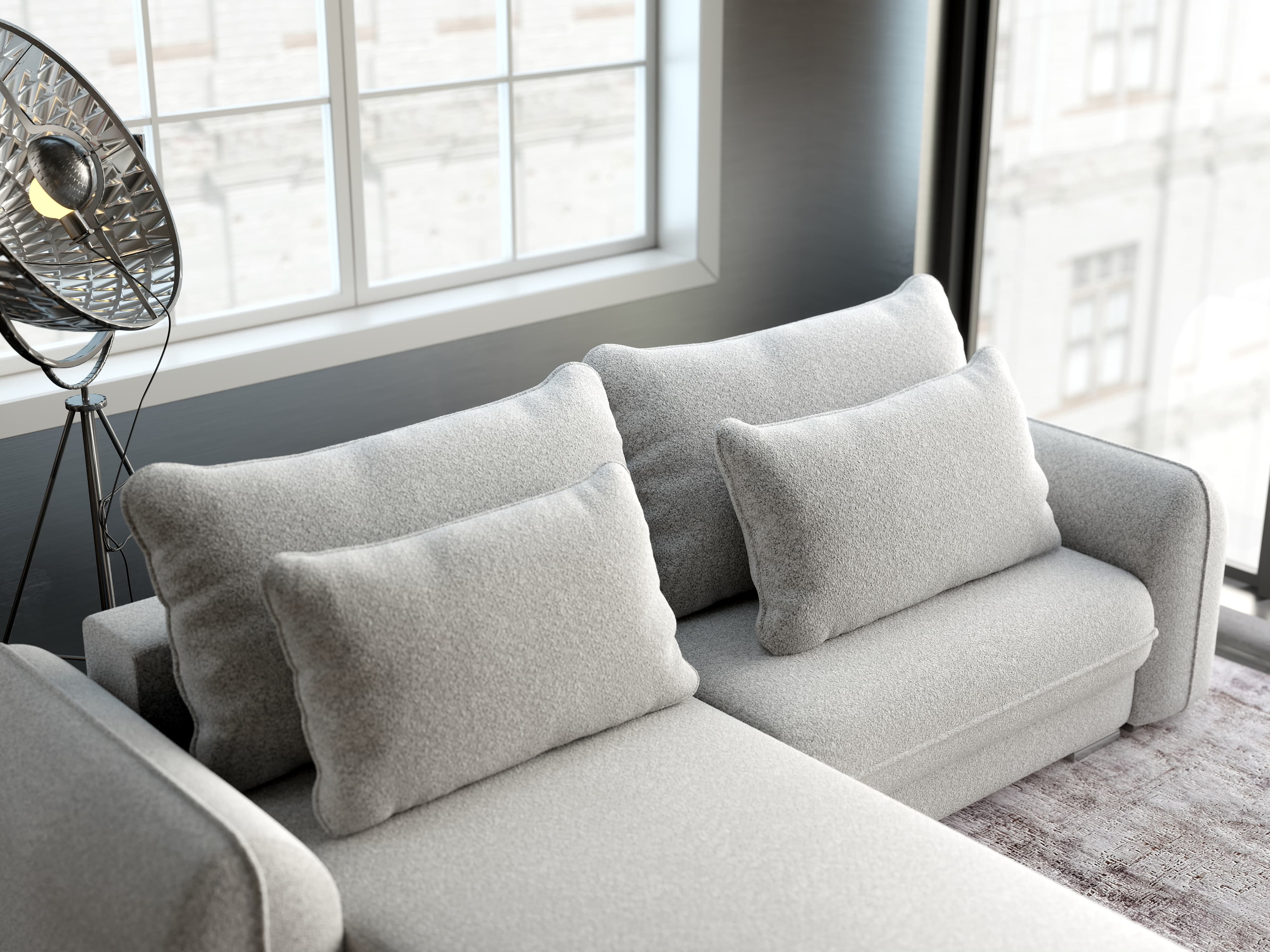 Colțar extensibil dumonde cu ladă de depozitare si sezut confortabil din spuma HR, Denver Euphoria Dove 275x185 cm Fabrica