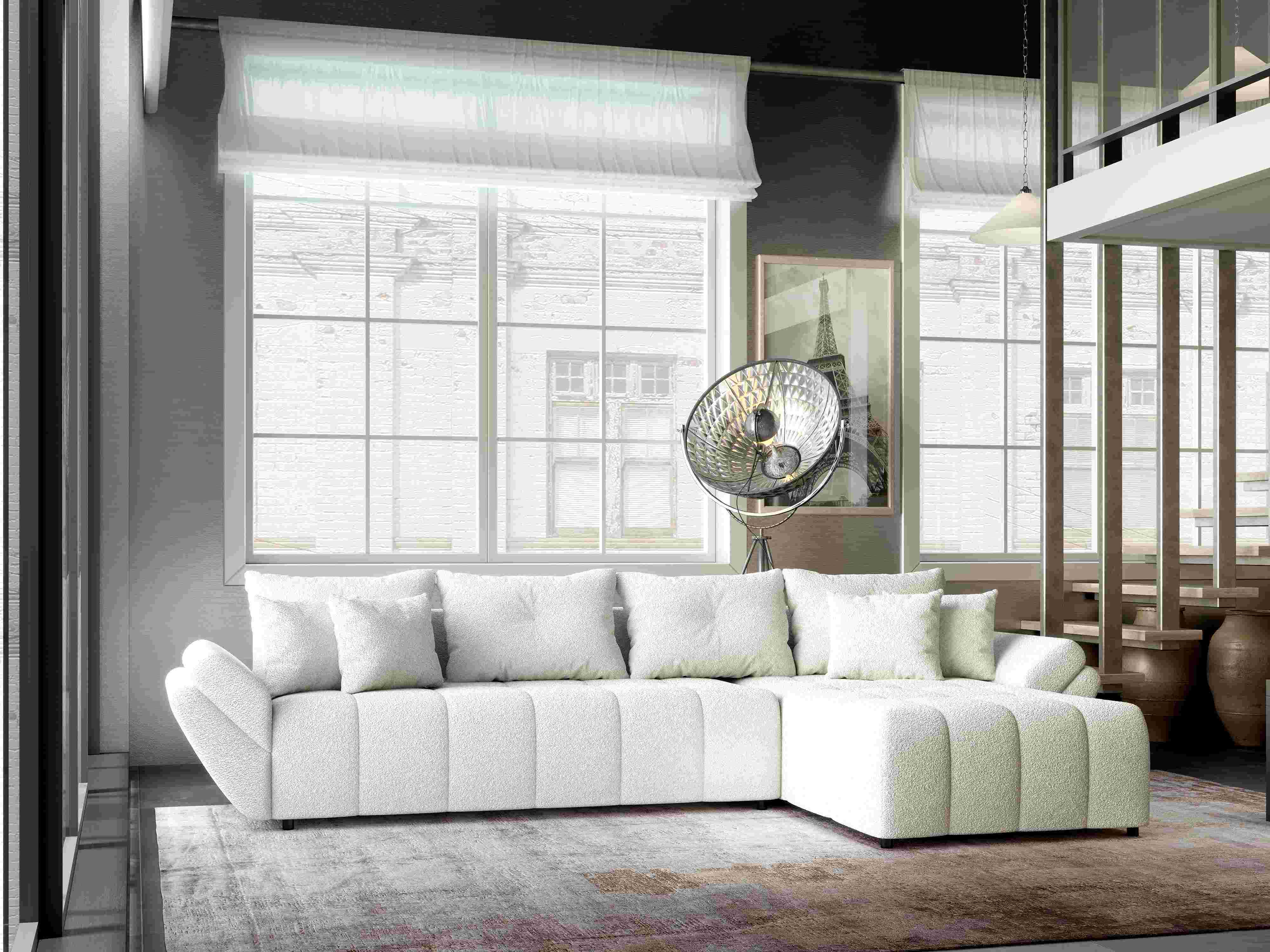 Colțar extensibil dumonde cu ladă de depozitare si sezut confortabil din spuma HR, Berlin XL Euphoria Alb 350x185 cm II Fabrica