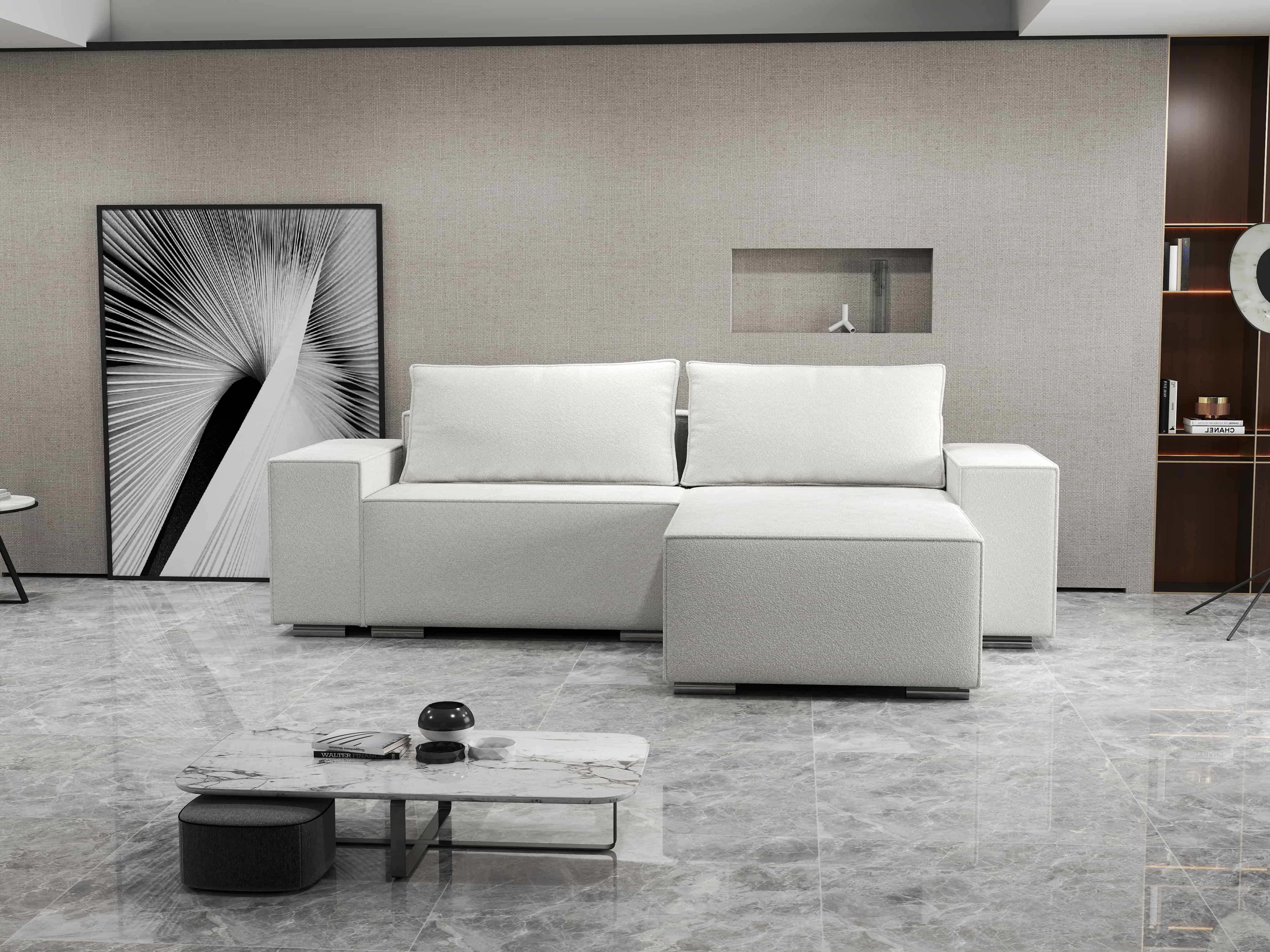 Colțar extensibil dumonde cu ladă de depozitare si sezut confortabil din spuma HR, Dream Euphoria Ivory 290x185 cm II Fabrica