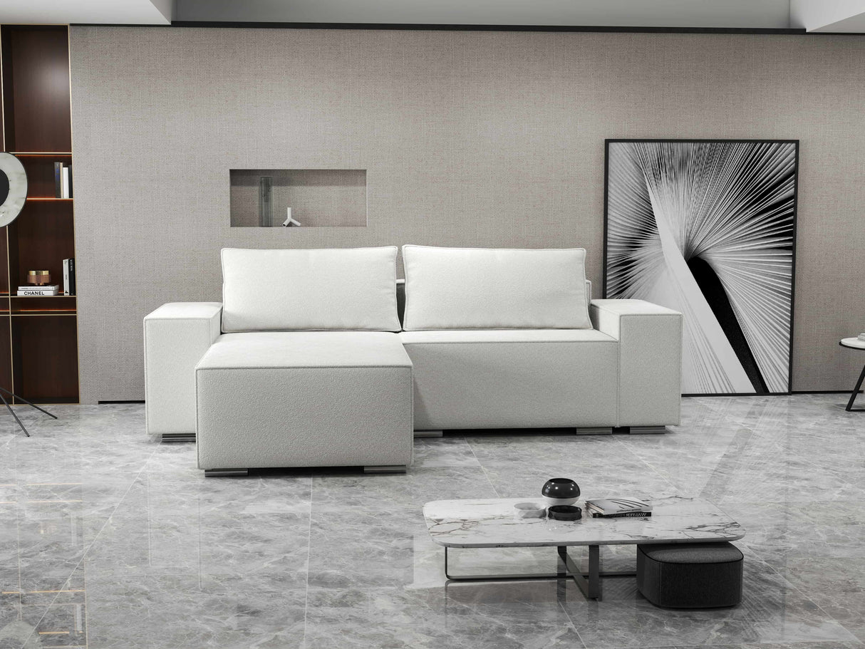 Colțar extensibil dumonde cu ladă de depozitare si sezut confortabil din spuma HR, Dream Euphoria Alb 290x185 cm Fabrica