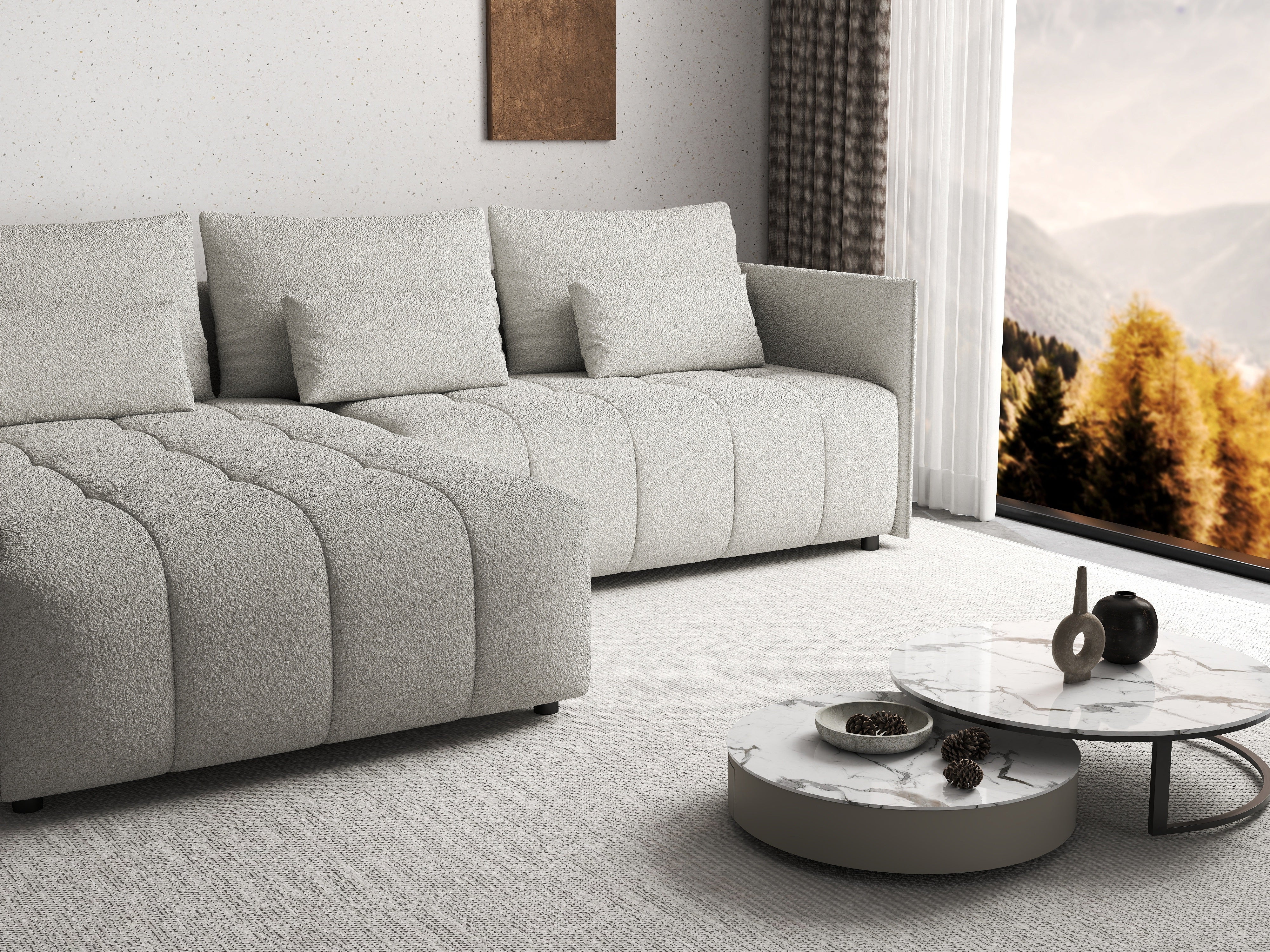 Colțar extensibil dumonde cu ladă de depozitare si sezut confortabil din spuma HR, Malta Euphoria Grey 235x185 cm Fabrica