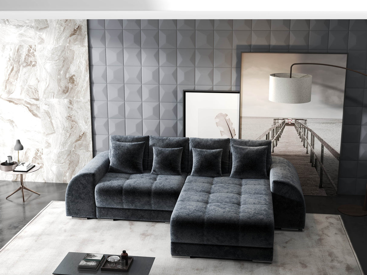 Colțar extensibil dumonde cu ladă de depozitare si sezut confortabil din spuma HR, Verona Euphoria Gri Grafit II 290x185 cm Fabrica