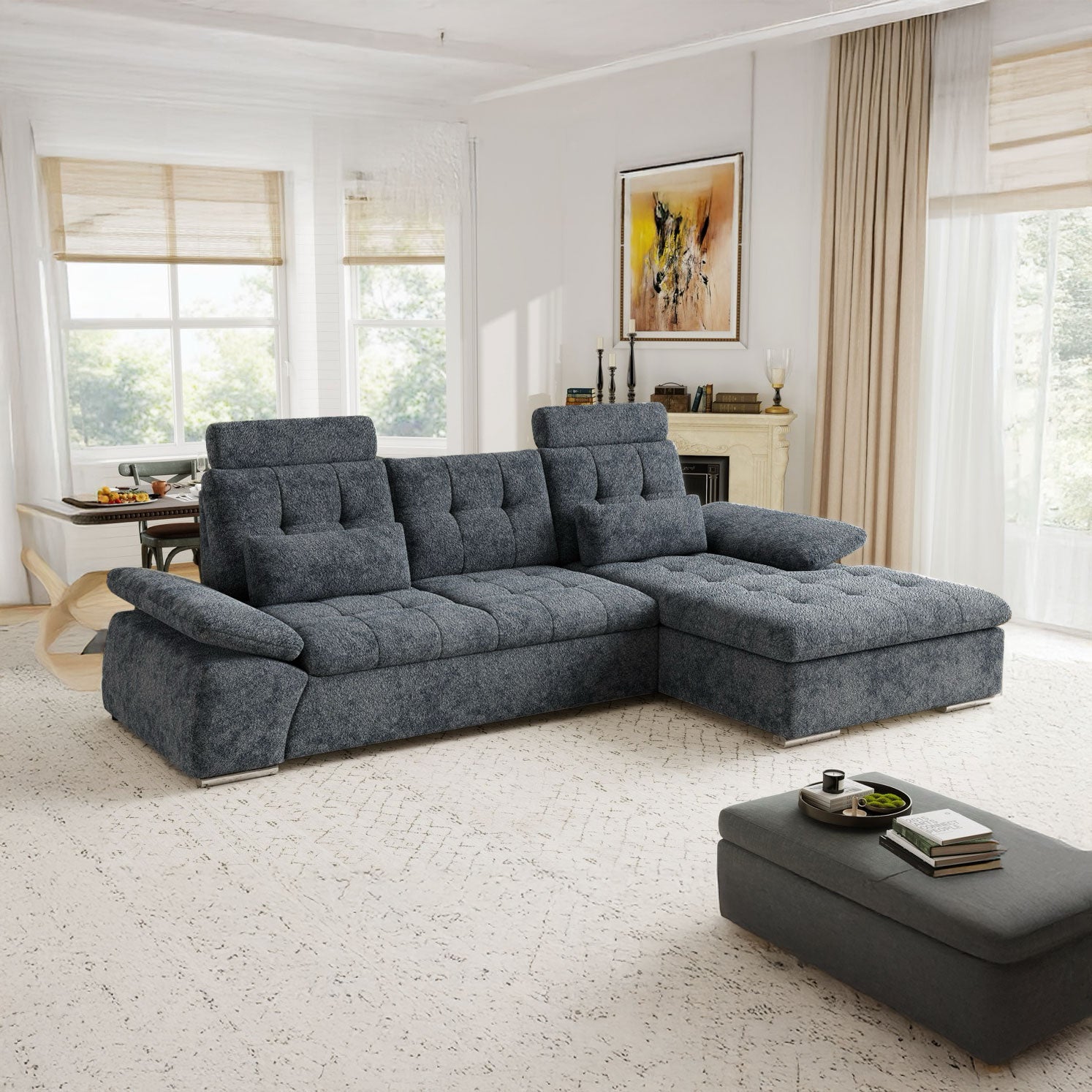 Colțar extensibil dumonde cu ladă de depozitare și șezut confortabil din spumă HR, Merkur Euphoria Gri Grafit 270x168 cm II