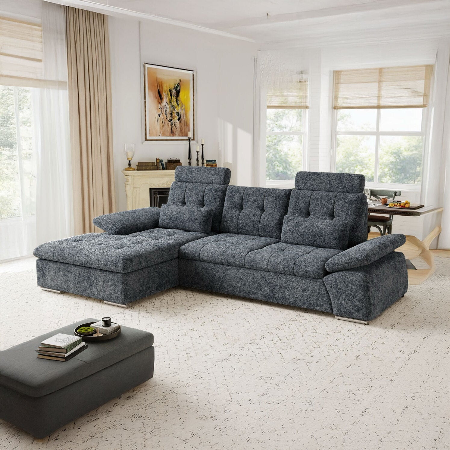 Colțar extensibil dumonde cu ladă de depozitare și șezut confortabil din spumă HR, Merkur Euphoria Gri Grafit 270x168 cm