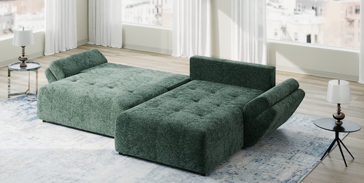 Colțar extensibil dumonde cu ladă de depozitare si sezut confortabil din spuma HR, Berlin Euphoria Verde 280x185 cm II