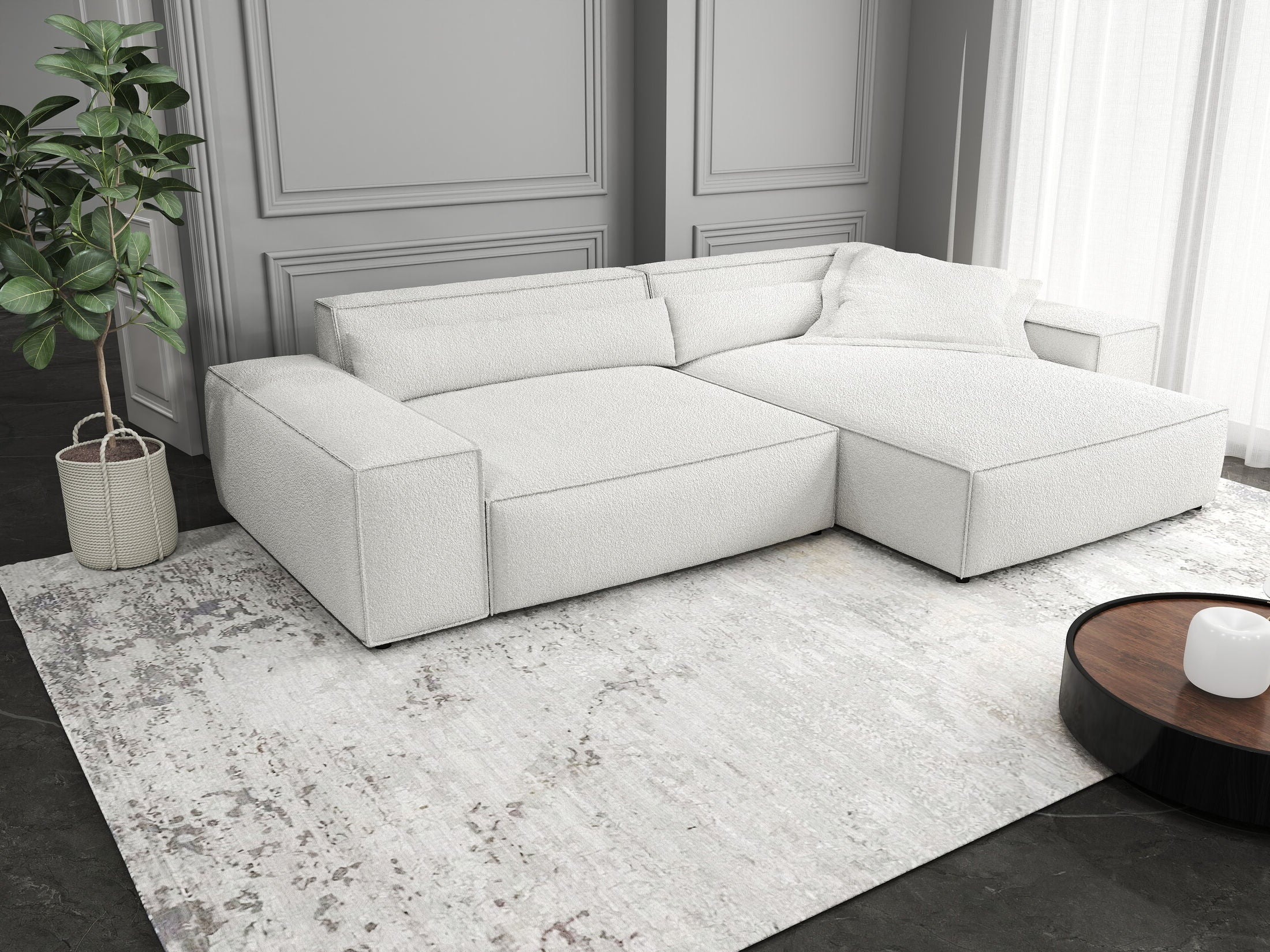 Colțar dumonde cu șezut confortabil din spumă HR, Marvelo Euphoria Alb 264x175 cm II