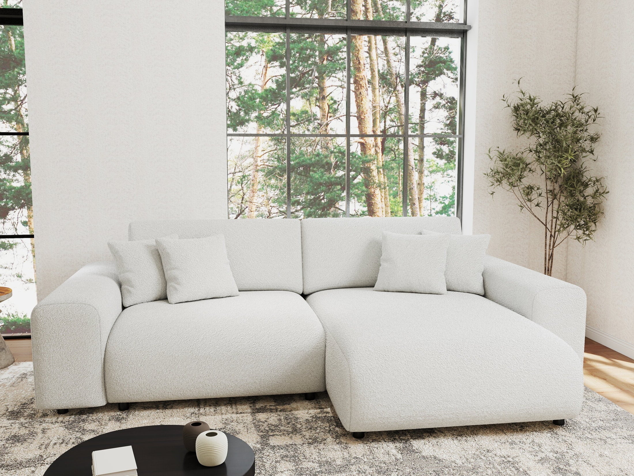 Colțar extensibil dumonde cu ladă de depozitare si sezut confortabil din spuma HR, Sarina Euphoria Alb 255x168 cm II